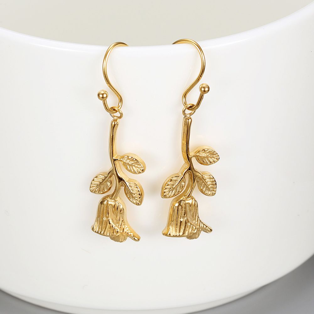 Gentle Gold Rose Wholesale Stainless Steel Dangle Earring | Wholesale Jewelry Only 0