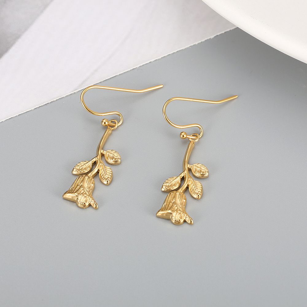Gentle Gold Rose Wholesale Stainless Steel Dangle Earring | Wholesale Jewelry Only 3