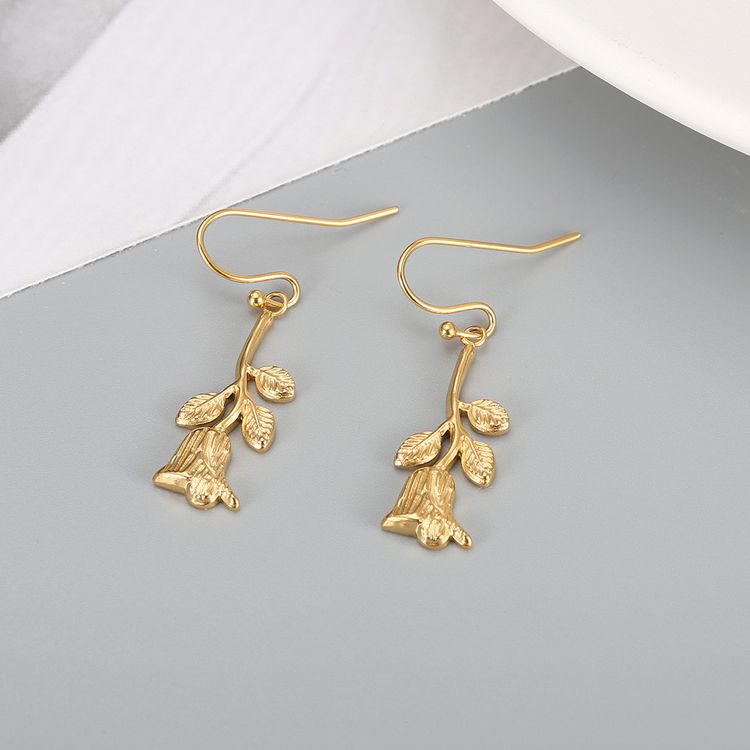 Gentle Gold Rose Wholesale Stainless Steel Dangle Earring | Wholesale Jewelry Only 3