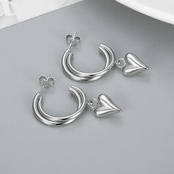 Trendy C-shaped double ring love heart female titanium steel earrings peach | Wholesale Jewelry Only