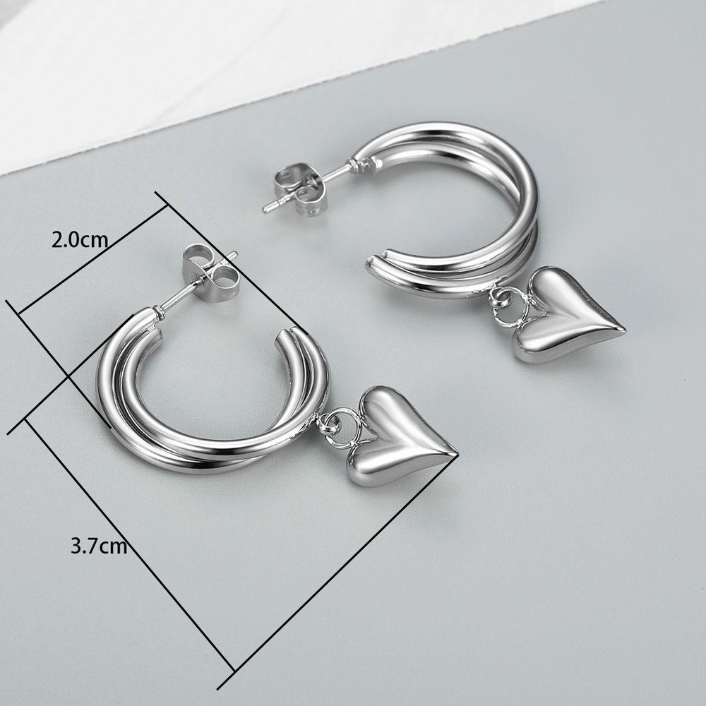 Trendy C-shaped double ring love heart female titanium steel earrings peach | Wholesale Jewelry Only 2