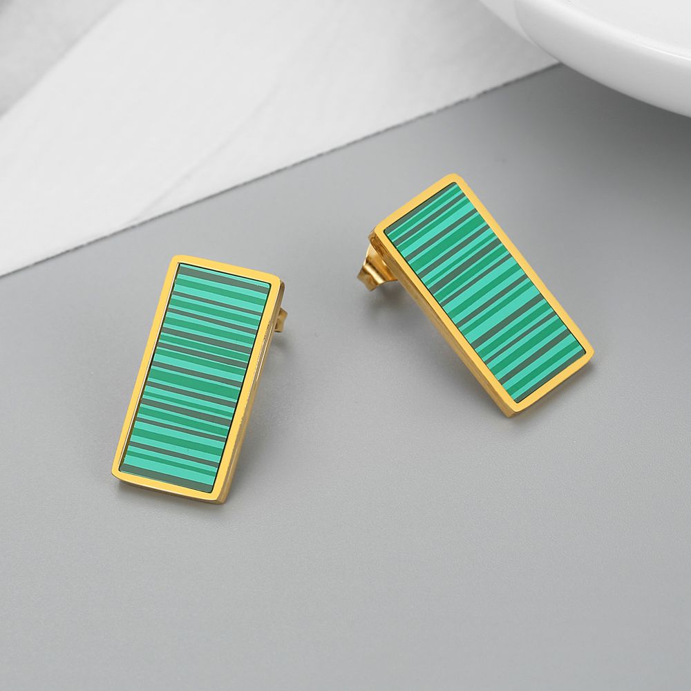 Wholesale Vintage Rectangular Emerald Stripe Women's Stainless Steel Earrings | Wholesale Jewelry Only 0