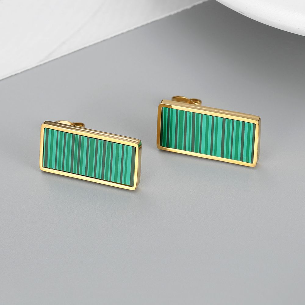 Wholesale Vintage Rectangular Emerald Stripe Women's Stainless Steel Earrings | Wholesale Jewelry Only 2