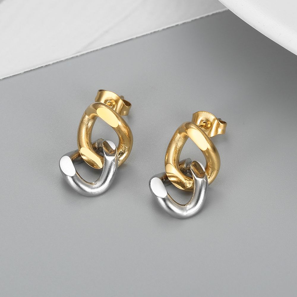New stylish two-color metal chain loop women titanium steel earrings | Wholesale Jewelry Only 2
