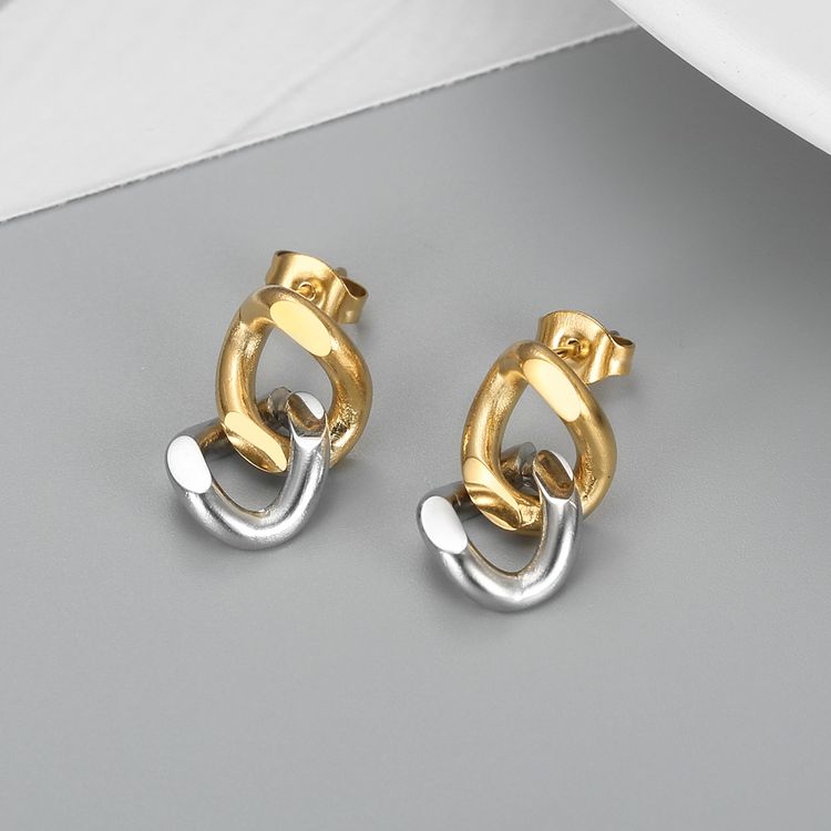 New stylish two-color metal chain loop women titanium steel earrings | Wholesale Jewelry Only 2