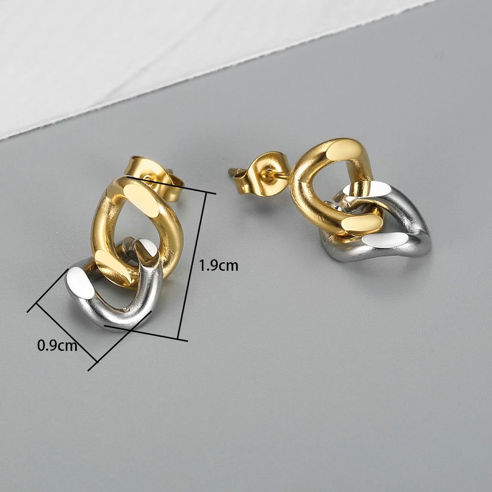New stylish two-color metal chain loop women titanium steel earrings | Wholesale Jewelry Only 3