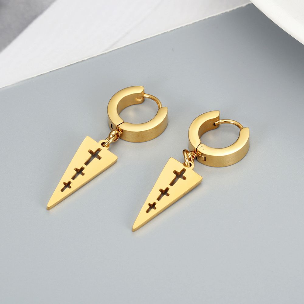 Titanium steel inverted triangle hollowed cross clip earring hip-hop punk style | Wholesale Jewelry Only 0