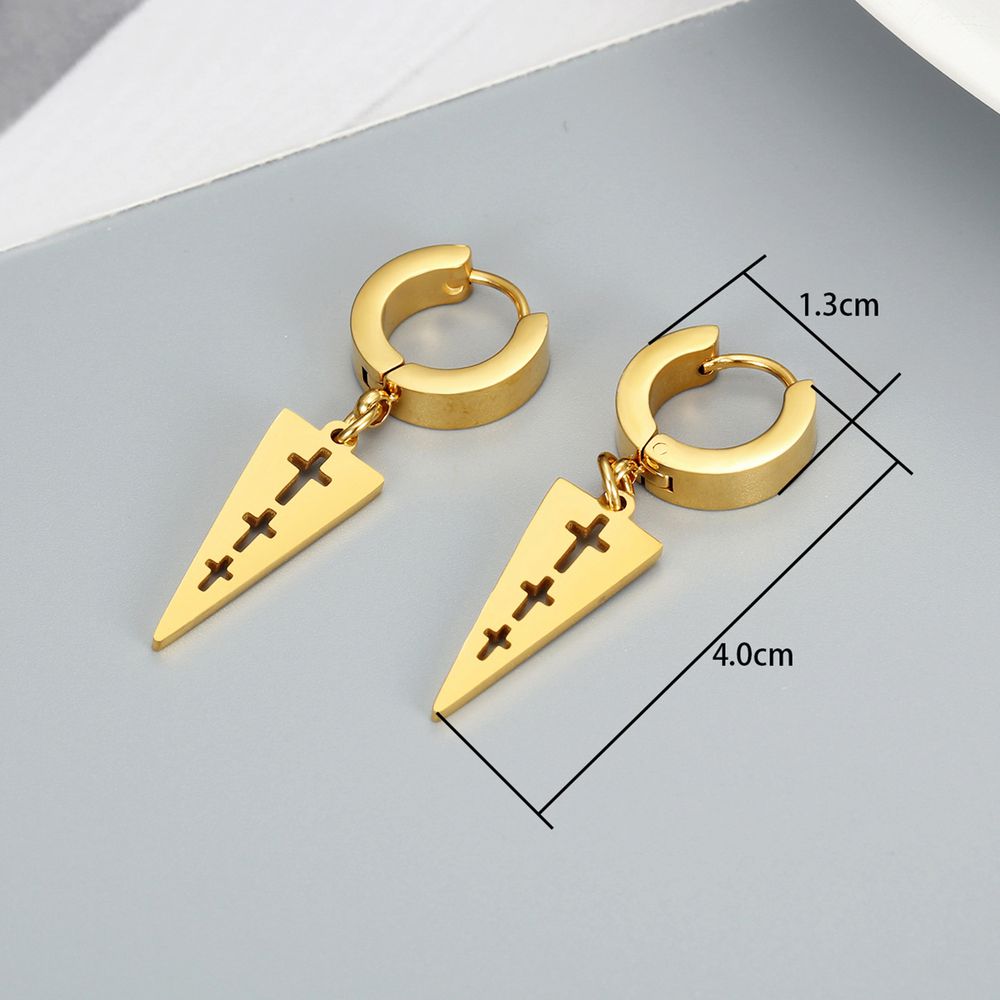 Titanium steel inverted triangle hollowed cross clip earring hip-hop punk style | Wholesale Jewelry Only 2