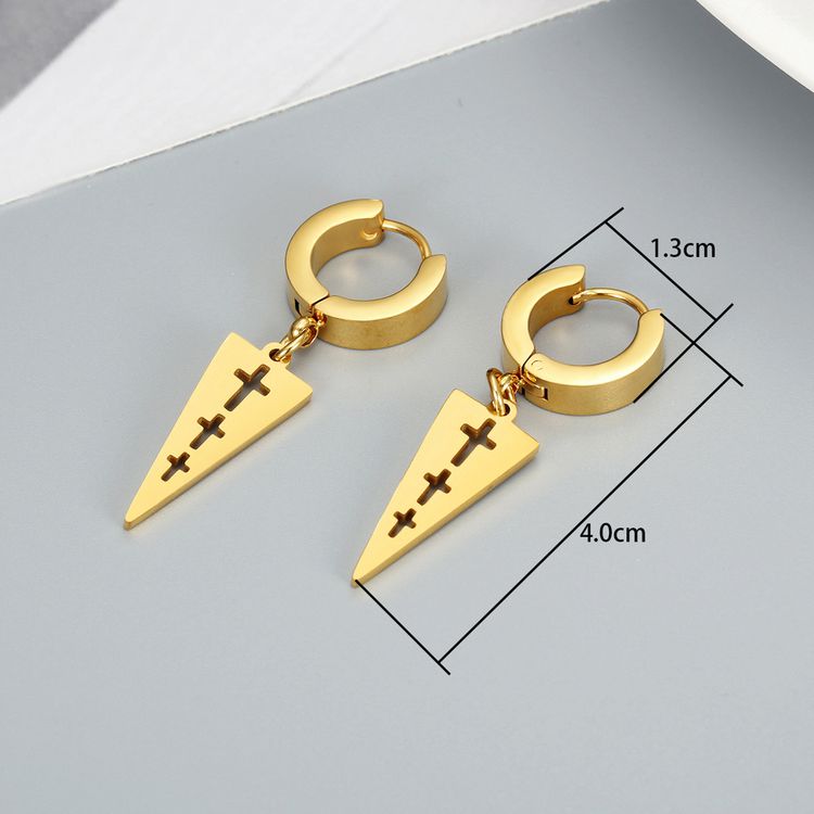 Titanium steel inverted triangle hollowed cross clip earring hip-hop punk style | Wholesale Jewelry Only 2