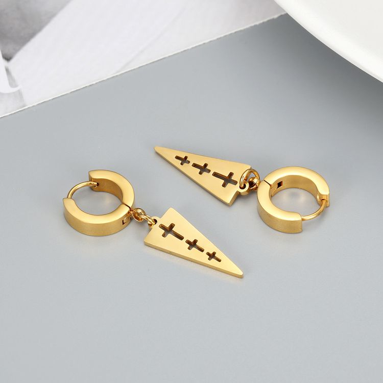 Titanium steel inverted triangle hollowed cross clip earring hip-hop punk style | Wholesale Jewelry Only 3