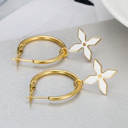 Cross Petal Metal Drip Glaze Titanium Steel Earrings Women Flower Earring | Wholesale Jewelry Only