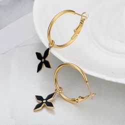 Cross Petal Metal Drip Glaze Titanium Steel Earrings Women Flower Earring | Wholesale Jewelry Only