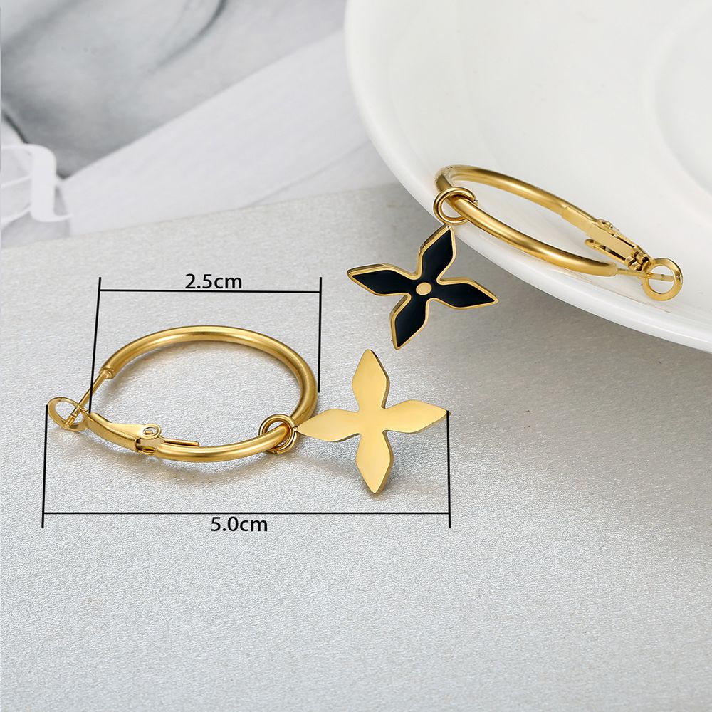 Cross Petal Metal Drip Glaze Titanium Steel Earrings Women Flower Earring | Wholesale Jewelry Only 2