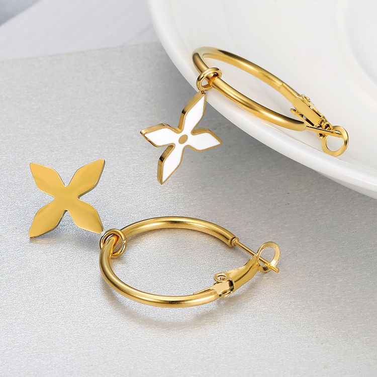 Cross Petal Metal Drip Glaze Titanium Steel Earrings Women Flower Earring | Wholesale Jewelry Only 3