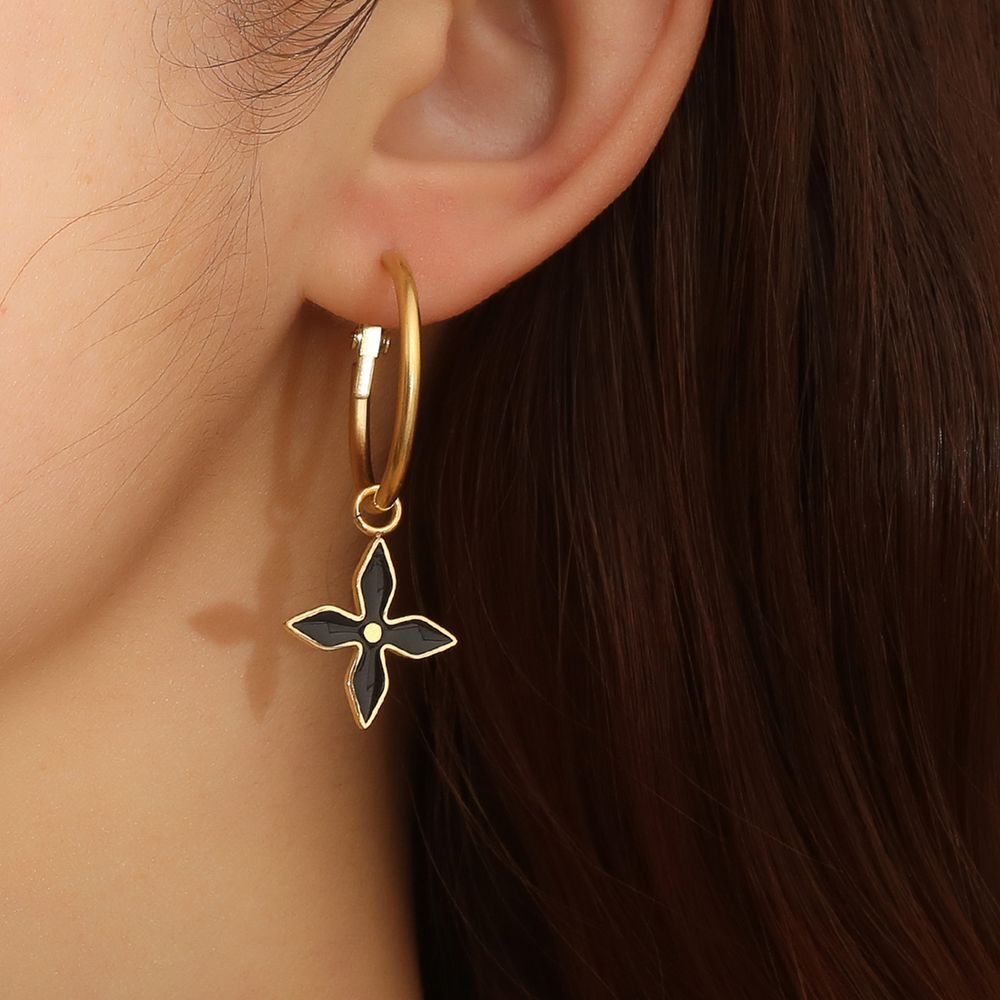 Cross Petal Metal Drip Glaze Titanium Steel Earrings Women Flower Earring | Wholesale Jewelry Only 4
