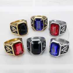 Fashion Ruby Ring Hip Hop Street Men's Titanium Steel Ring | Wholesale Jewelry Only