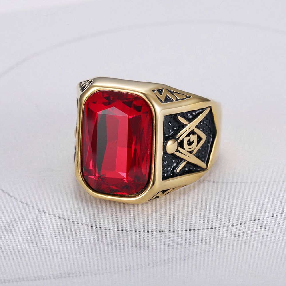 Fashion Ruby Ring Hip Hop Street Men's Titanium Steel Ring | Wholesale Jewelry Only 8