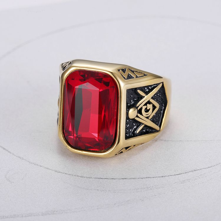 Fashion Ruby Ring Hip Hop Street Men's Titanium Steel Ring | Wholesale Jewelry Only 8