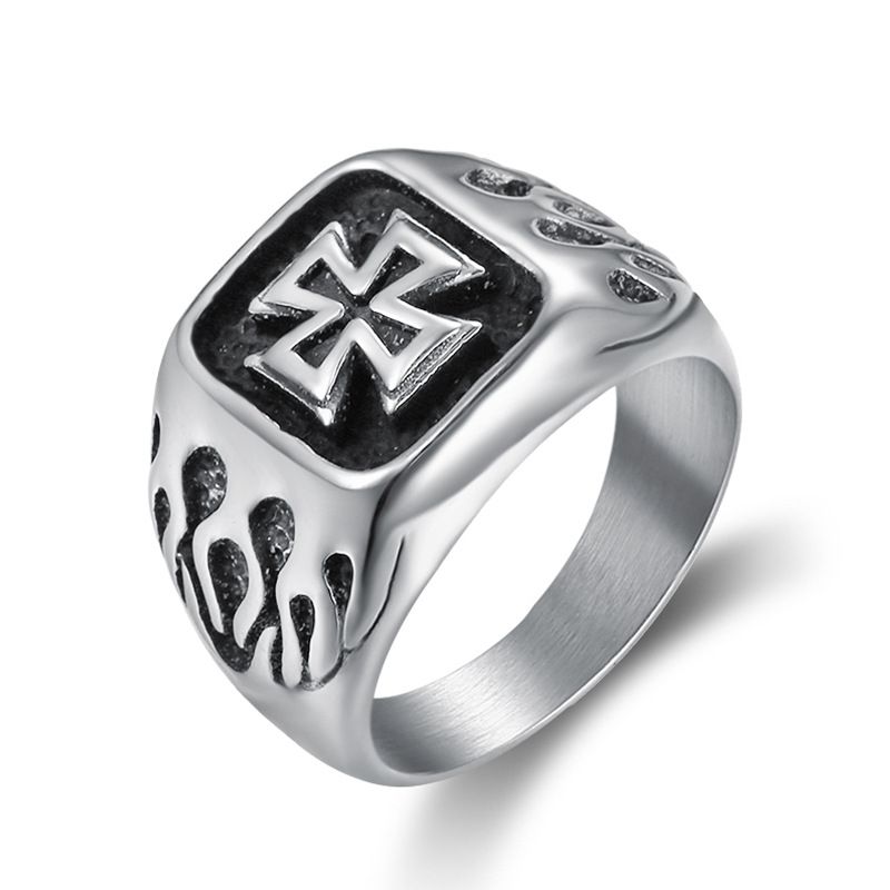 Punk Men's Bully Vintage Cross Titanium Steel Ring Rock and Roll Hipsters | Wholesale Jewelry Only 0