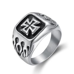 Punk Men's Bully Vintage Cross Titanium Steel Ring Rock and Roll Hipsters | Wholesale Jewelry Only