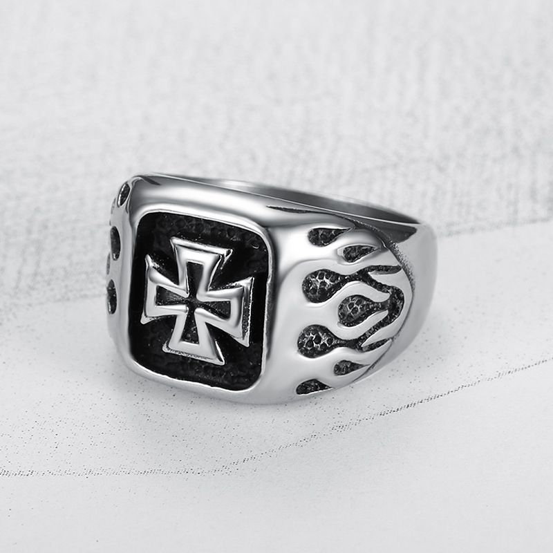 Punk Men's Bully Vintage Cross Titanium Steel Ring Rock and Roll Hipsters | Wholesale Jewelry Only 2