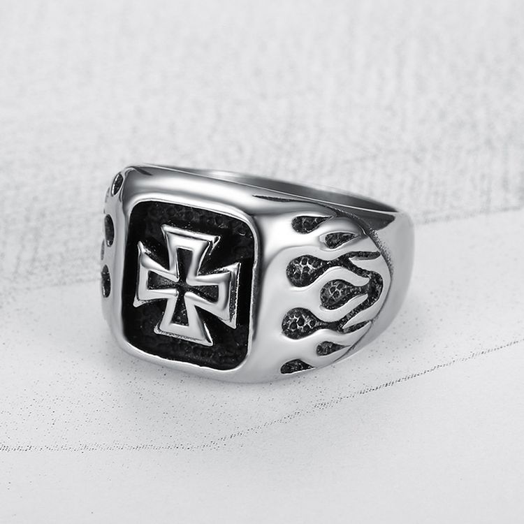 Punk Men's Bully Vintage Cross Titanium Steel Ring Rock and Roll Hipsters | Wholesale Jewelry Only 2