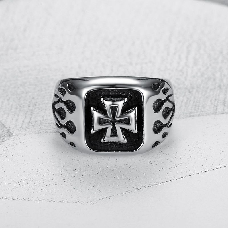 Punk Men's Bully Vintage Cross Titanium Steel Ring Rock and Roll Hipsters | Wholesale Jewelry Only 3
