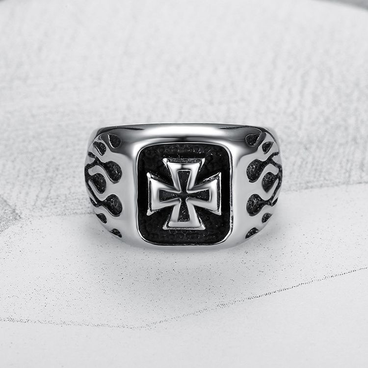 Punk Men's Bully Vintage Cross Titanium Steel Ring Rock and Roll Hipsters | Wholesale Jewelry Only 3