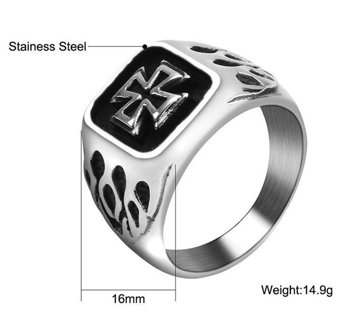 Punk Men's Bully Vintage Cross Titanium Steel Ring Rock and Roll Hipsters | Wholesale Jewelry Only 4