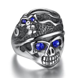 Men's Punk Blue Eye Skull Wholesale Stainless Steel Titanium Rings | Wholesale Jewelry Only