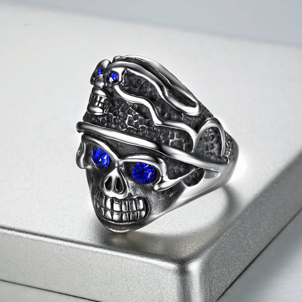 Men's Punk Blue Eye Skull Wholesale Stainless Steel Titanium Rings | Wholesale Jewelry Only 1