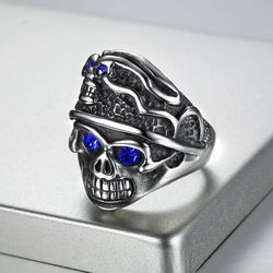 Men's Punk Blue Eye Skull Wholesale Stainless Steel Titanium Rings | Wholesale Jewelry Only