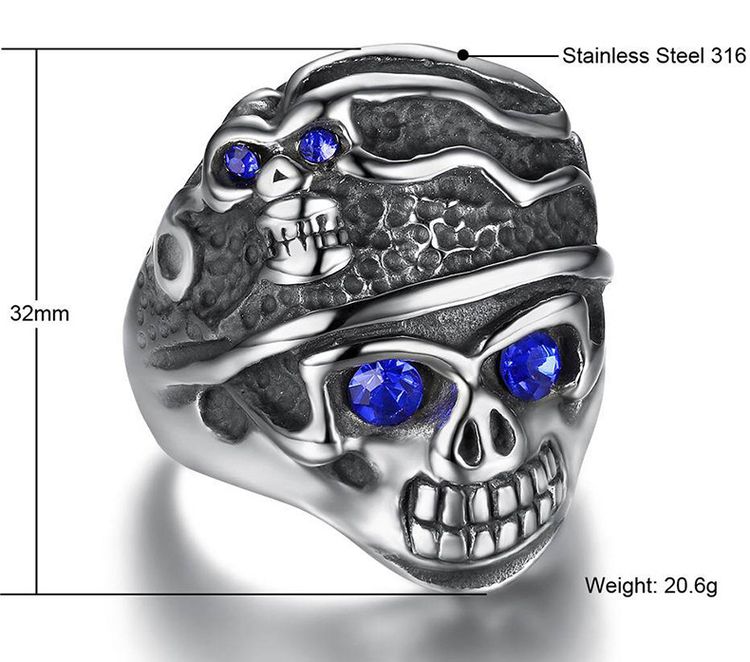 Men's Punk Blue Eye Skull Wholesale Stainless Steel Titanium Rings | Wholesale Jewelry Only 2