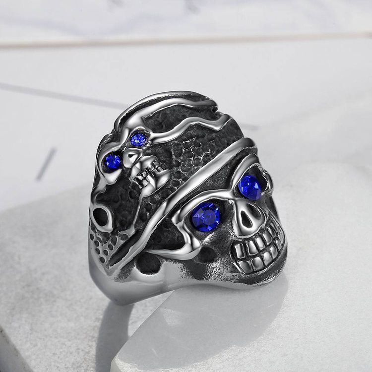 Men's Punk Blue Eye Skull Wholesale Stainless Steel Titanium Rings | Wholesale Jewelry Only 3