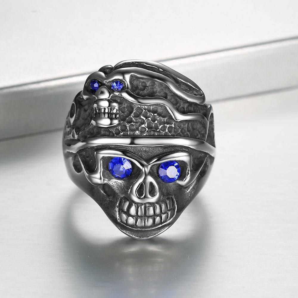 Men's Punk Blue Eye Skull Wholesale Stainless Steel Titanium Rings | Wholesale Jewelry Only 4