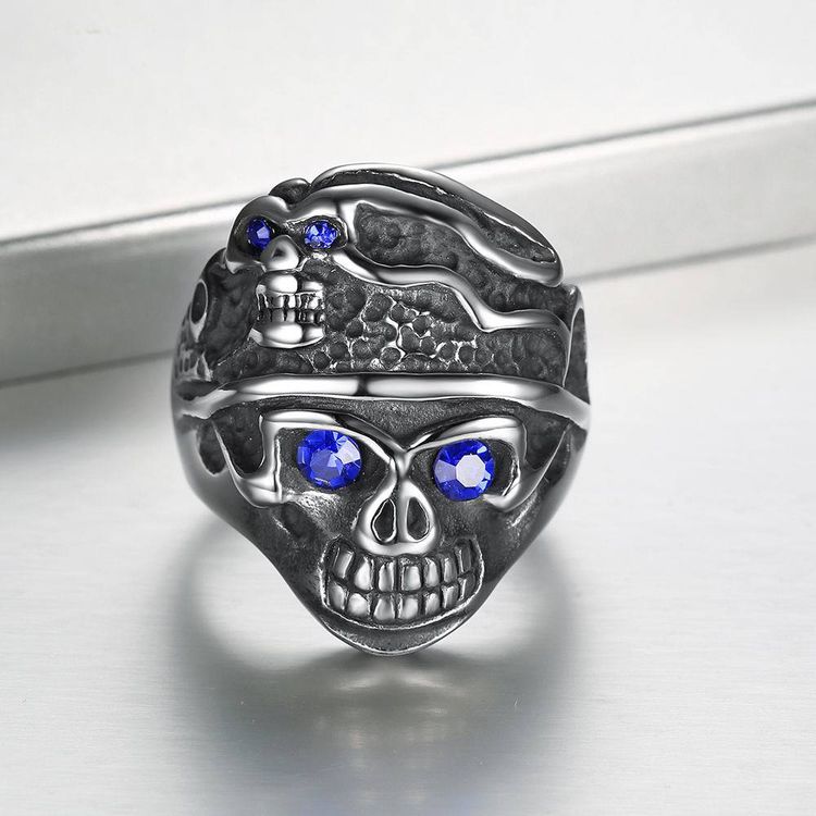 Men's Punk Blue Eye Skull Wholesale Stainless Steel Titanium Rings | Wholesale Jewelry Only 4