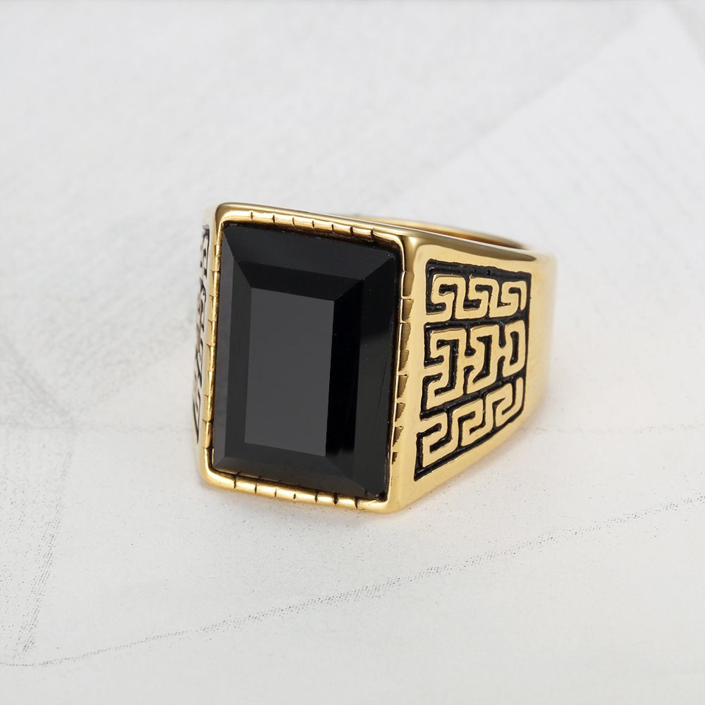 Hip Hop Punk Retro 18K Genuine Gold Plated CZ Titanium Steel Men's Rings | Wholesale Jewelry Only 2