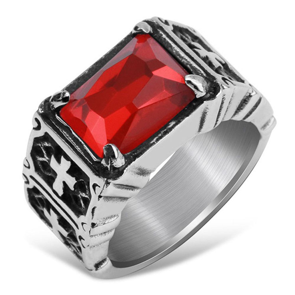 Titanium Steel Cross Ring Gothic Hipster with Ruby Glory Ring | Wholesale Jewelry Only 0
