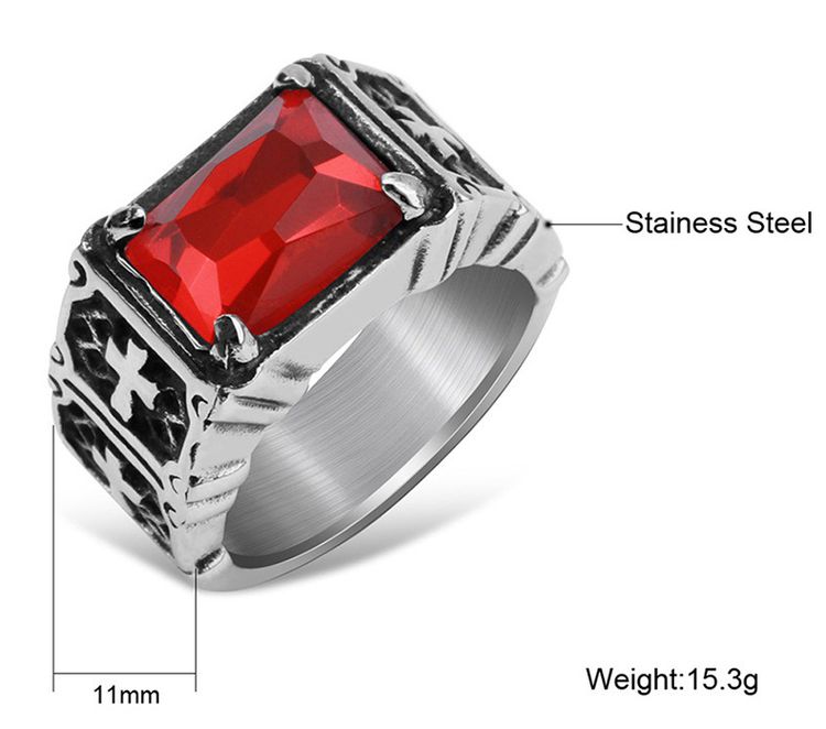 Titanium Steel Cross Ring Gothic Hipster with Ruby Glory Ring | Wholesale Jewelry Only 2