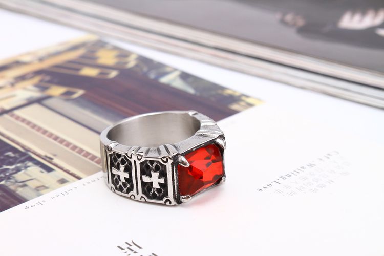 Titanium Steel Cross Ring Gothic Hipster with Ruby Glory Ring | Wholesale Jewelry Only 3
