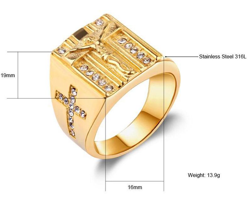 Punk Jesus Ring 18K Gold Plated with CZ Titanium Steel Ring | Wholesale Jewelry Only 4