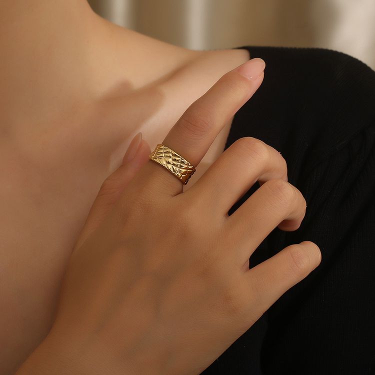 Adjustable Diamond Checkered Opening Elegant Titanium Women's Ring | Wholesale Jewelry Only 3