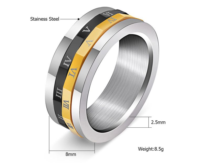 Wholesale Rotating Roman Numerals Titanium Men's Stainless Steel Ring | Wholesale Jewelry Only 3