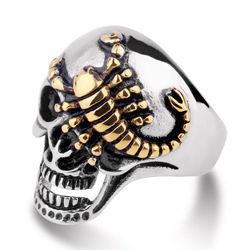 Punk Retro Bully Gold Scorpion Skull Wholesale  Titanium Steel Men's Ring | Wholesale Jewelry Only