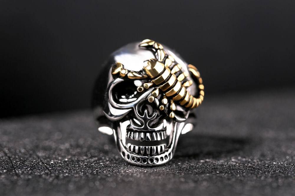 Punk Retro Bully Gold Scorpion Skull Wholesale  Titanium Steel Men's Ring | Wholesale Jewelry Only 1