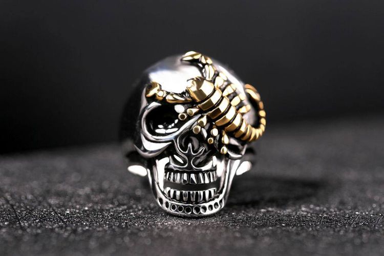 Punk Retro Bully Gold Scorpion Skull Wholesale  Titanium Steel Men's Ring | Wholesale Jewelry Only