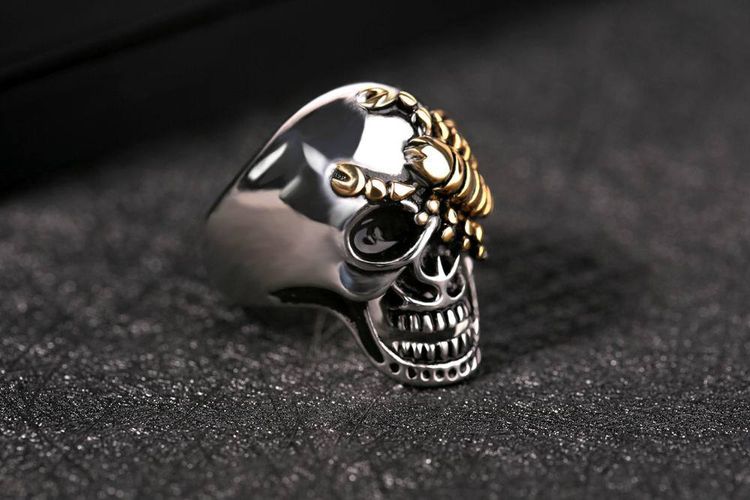 Punk Retro Bully Gold Scorpion Skull Wholesale  Titanium Steel Men's Ring | Wholesale Jewelry Only 2