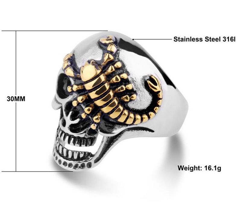 Punk Retro Bully Gold Scorpion Skull Wholesale  Titanium Steel Men's Ring | Wholesale Jewelry Only 3