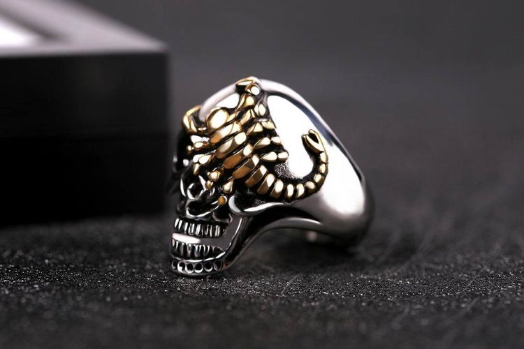 Punk Retro Bully Gold Scorpion Skull Wholesale  Titanium Steel Men's Ring | Wholesale Jewelry Only 4