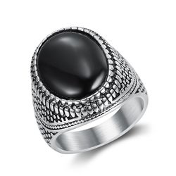 Hip Hop Punk Black Gemstone Vintage Men's Titanium Steel Ring | Wholesale Jewelry Only